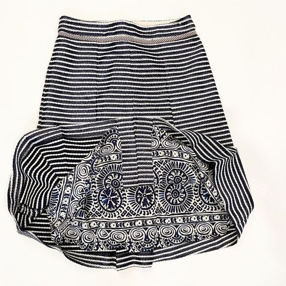 Tory Burch Navy Blue Stripe Skirt Size 2 A Line - Picture 3 of 6
